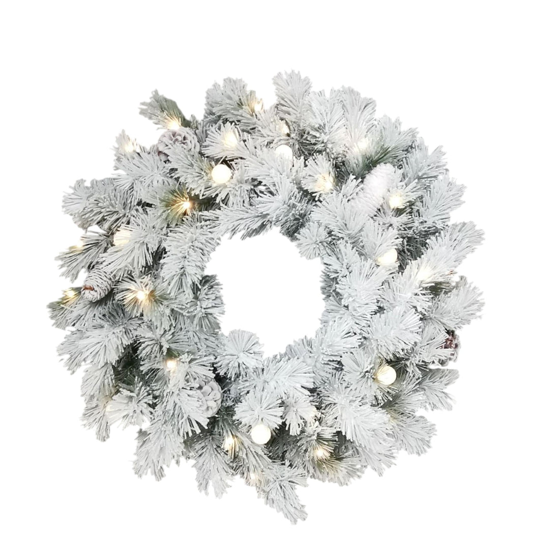 Snow Flocked Led Wreath Light 62cm.