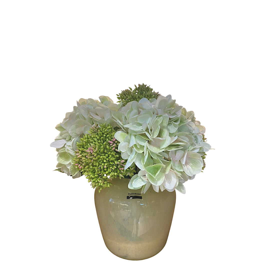 MKFA0243 Hydrangea & Budding Sedum Mix Arrangement