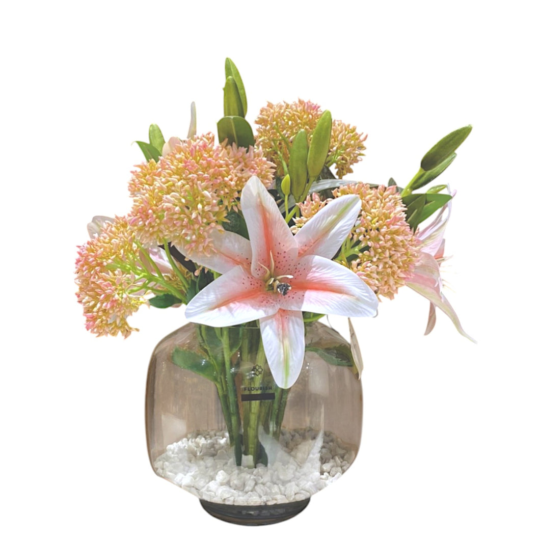 MKFA0273 Tiger Lily & Budding Sedum Mix Arrangement