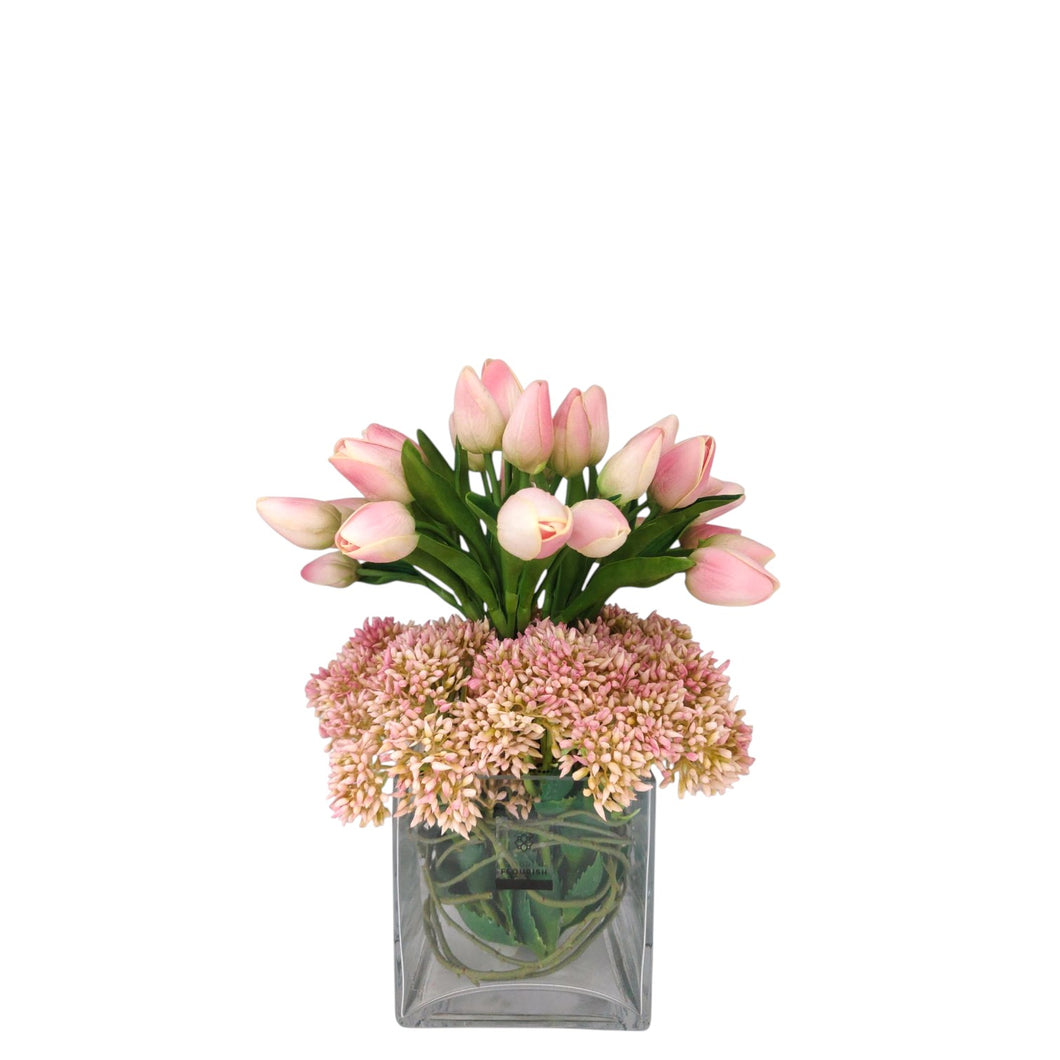 NDFA151 Tulip & Budding Sedum Mix Arrangement
