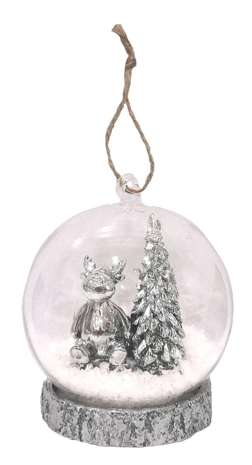 Glass Ball with Polyresin Deer & Tree Hanging 9cm.