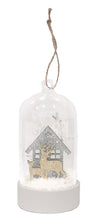 Load image into Gallery viewer, Glass ball with Wood Deer &amp; House &amp; Tree Hanging (with led light) 13cm.
