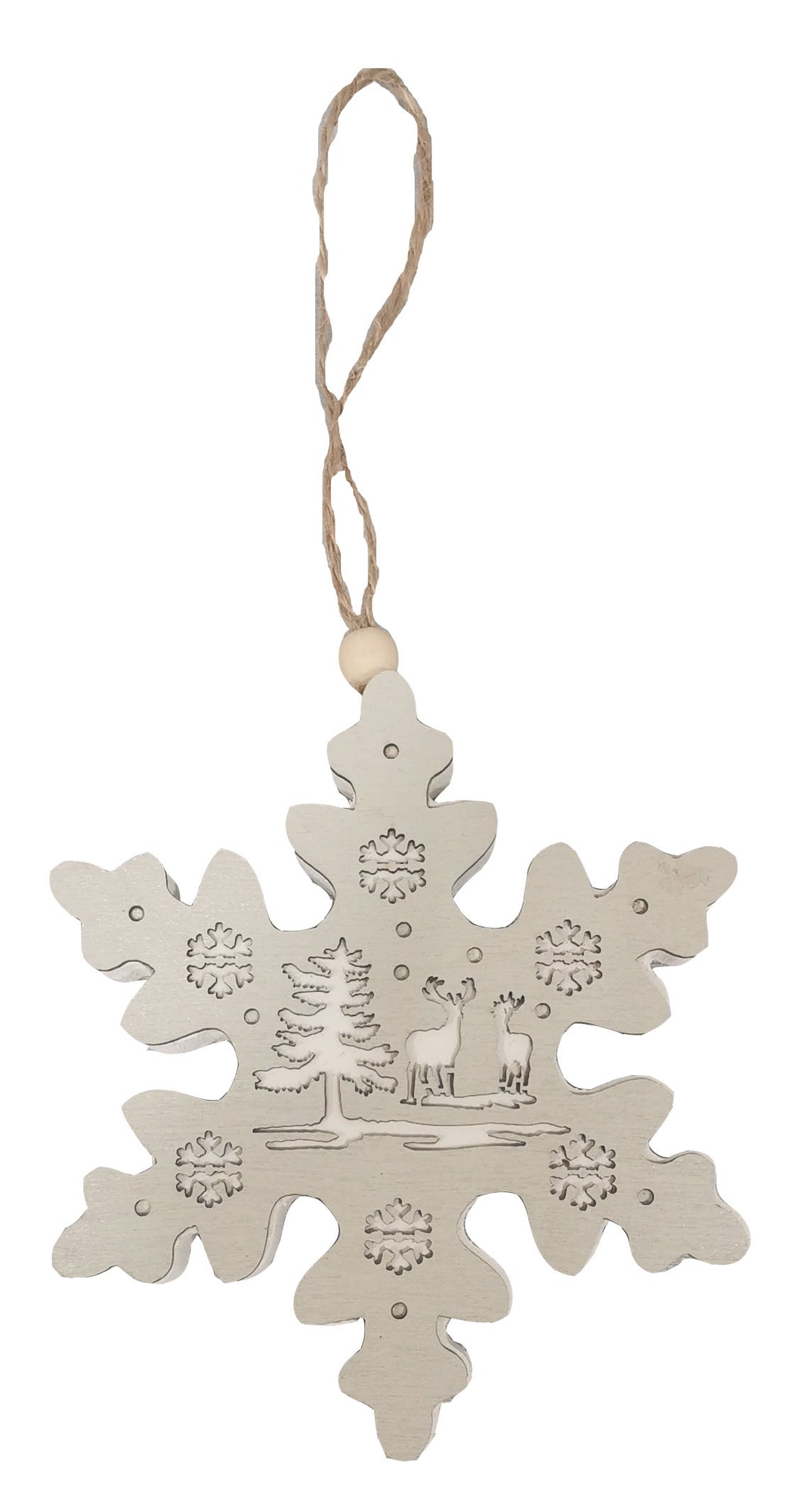 Hanging Wooden Snowflake 12cm.