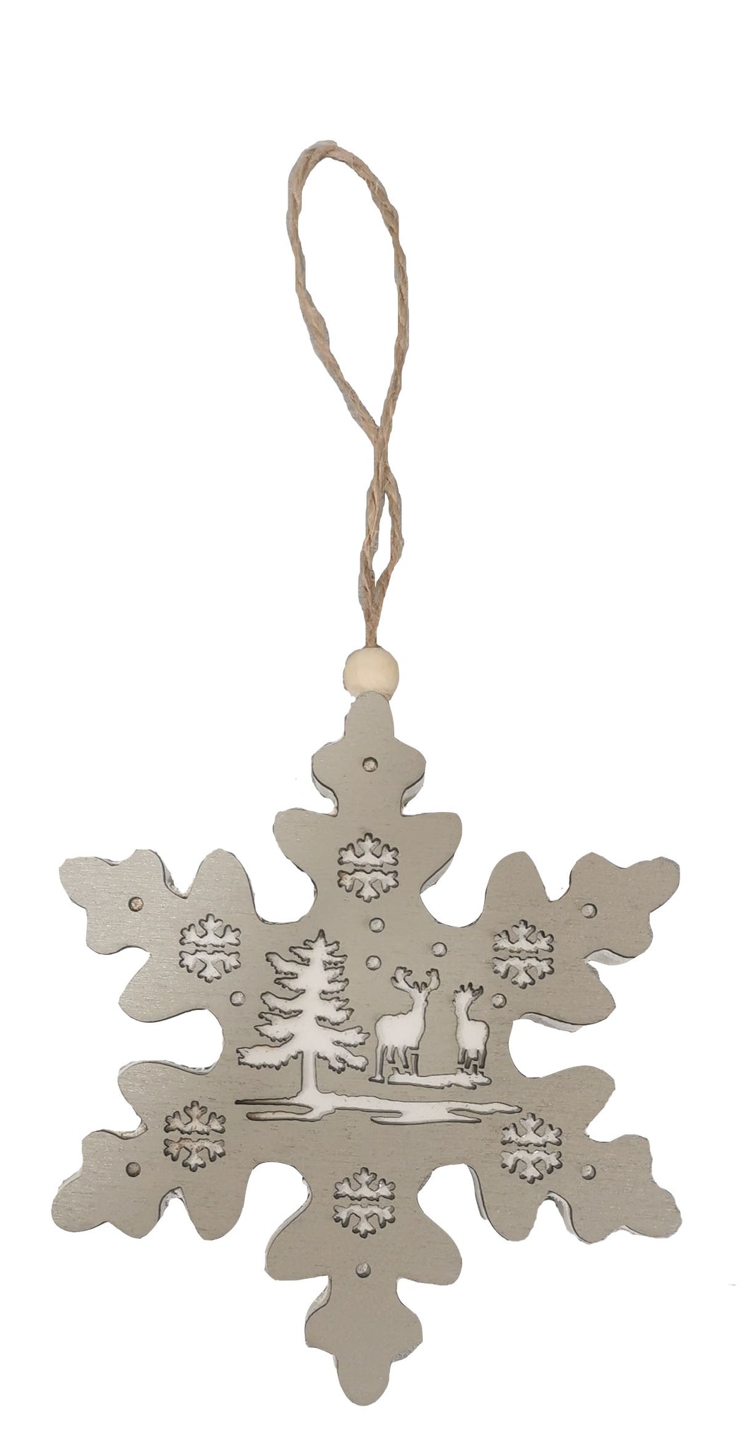 Hanging Wooden Snowflake 12cm.