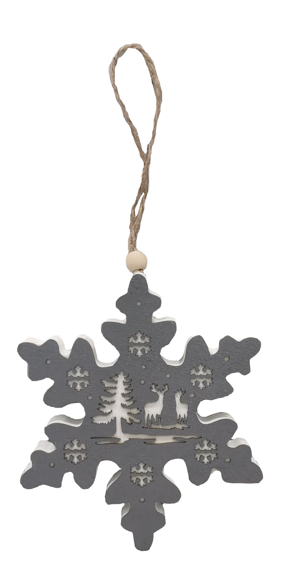 Hanging Wooden Snowflake 12cm.